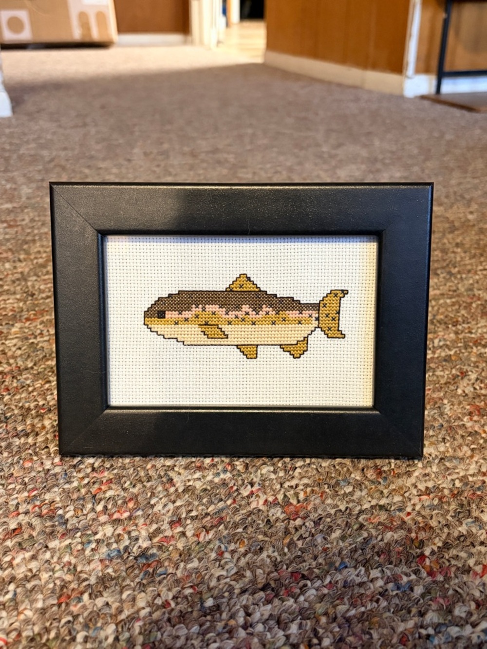 4x6 Brown Trout Cross Stitch with Frame